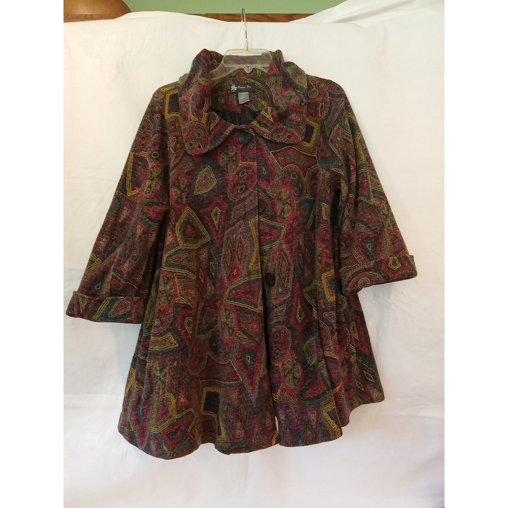DAMEE Inc Geometric Design Jacket Womens Size L  Flowing 3 Button Lined A29